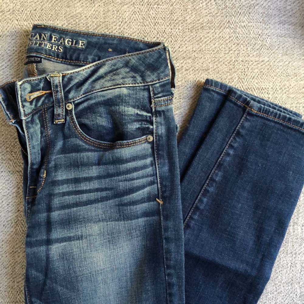 Faded dark denim AE jeans